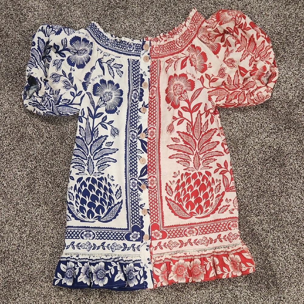 FARM Rio Red and Blue Boho Dress